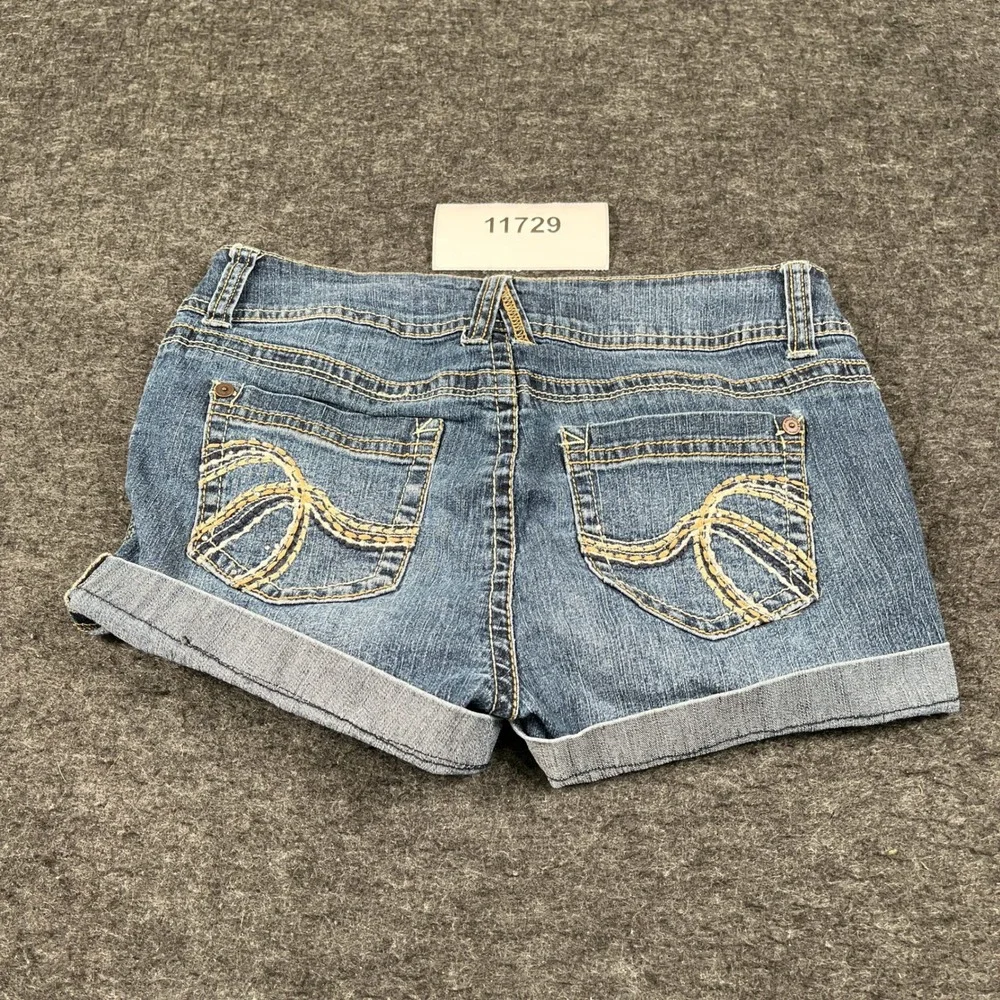 Wall Flower Rolled Hem Shorts Womens 5 Blue Denim Ramie Stretch Whiskers Detail